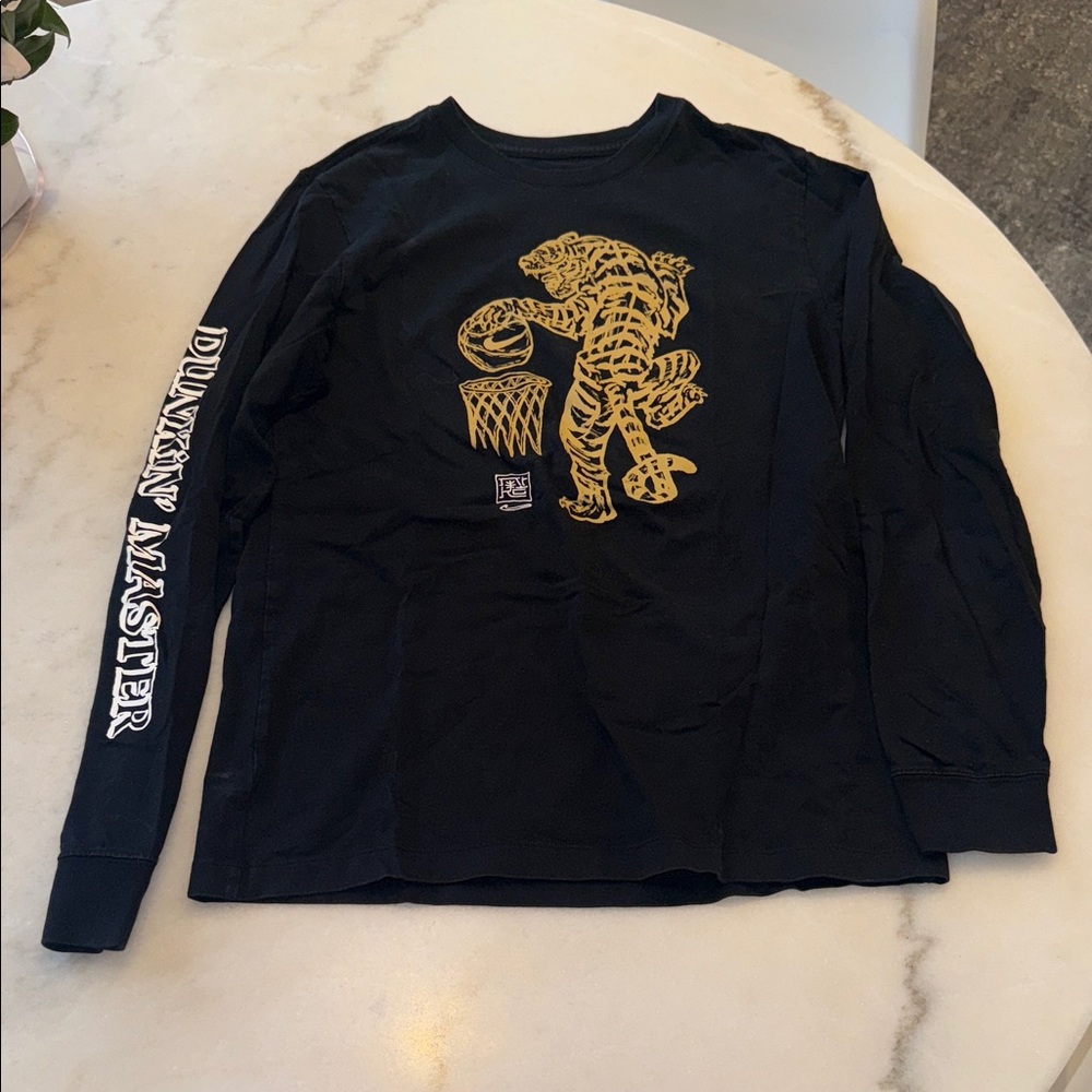 Nike Black Shirt with Gold Tiger and White Text
